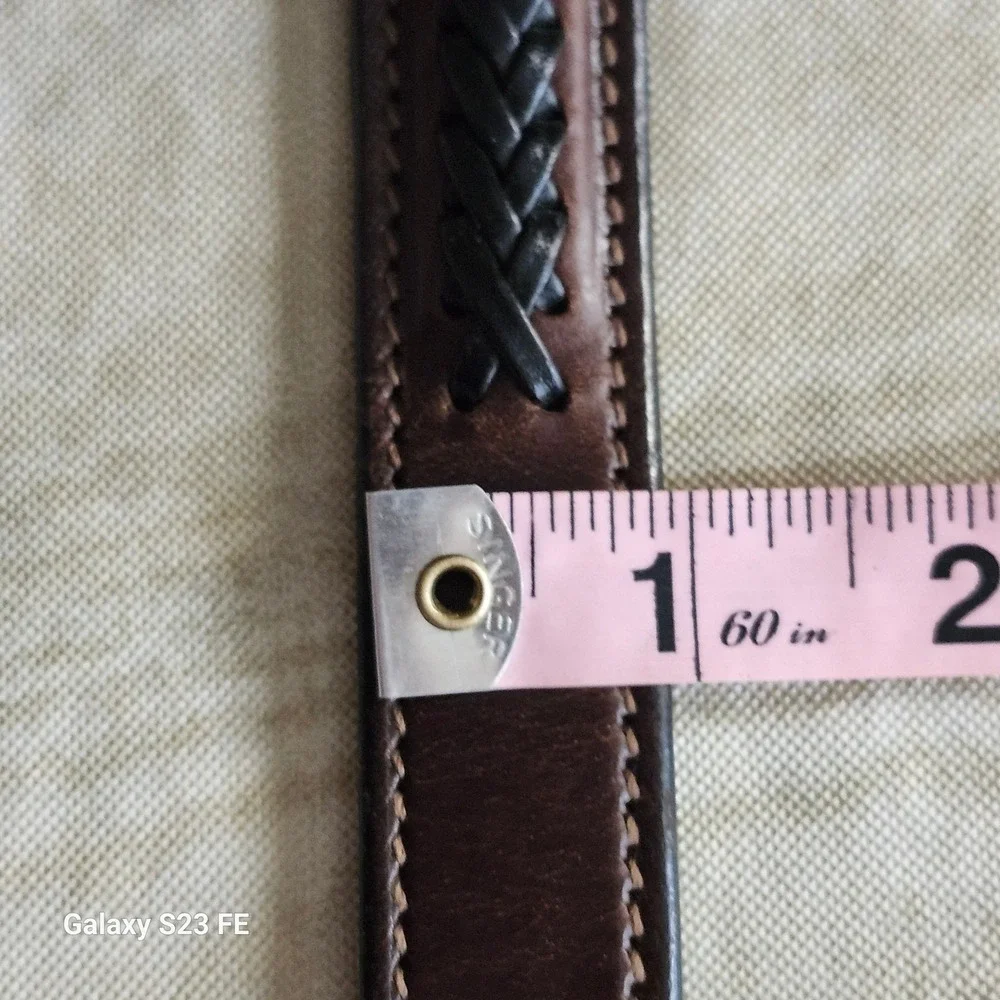 Braided Leather Belt Mens 34 Brown Black Silver Buckle Western Rustic Style